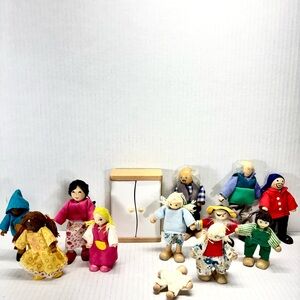 HAPE And Melissa & Doug  Wooden Dolls Figures Lot Of 12 With 1 Furniture